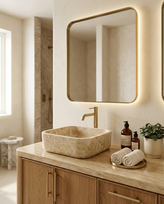 Patara Beige Square Vessel Sink