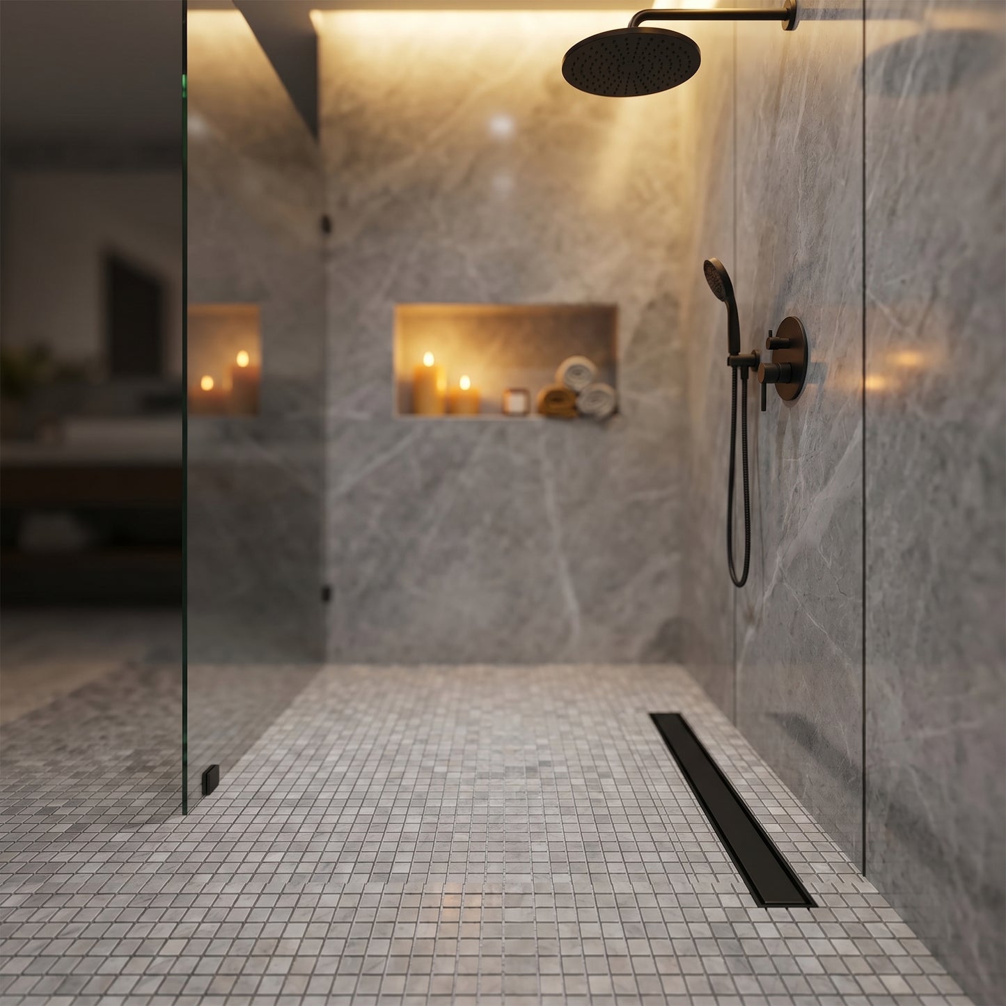 Bardiglio 5/8 marble mosaic shower floor