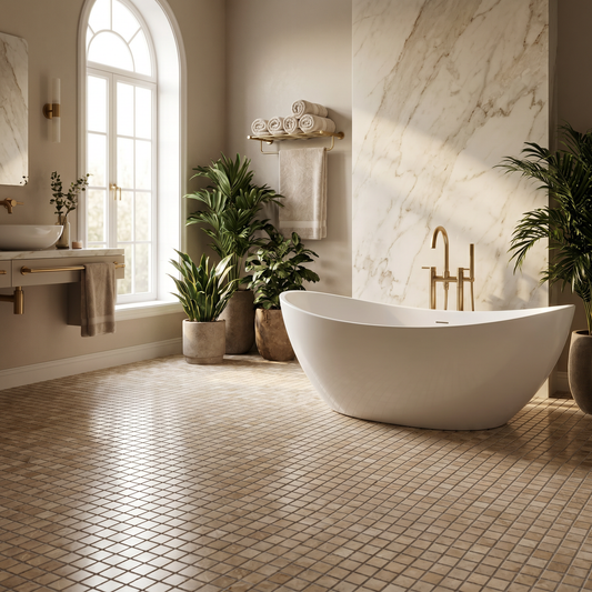 Cappuccino 1x1 marble mosaic bathroom floor