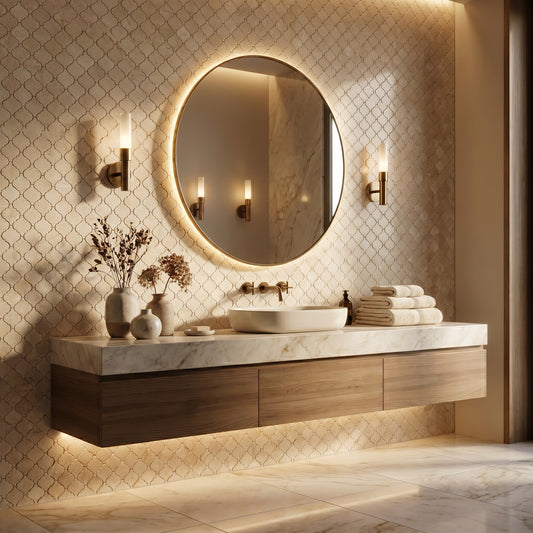 Crema Marfil Lantern marble mosaic — designer feature wall