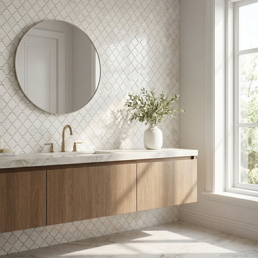 Dolomite polished arabesque marble mosaic - bathroom vanity backsplash