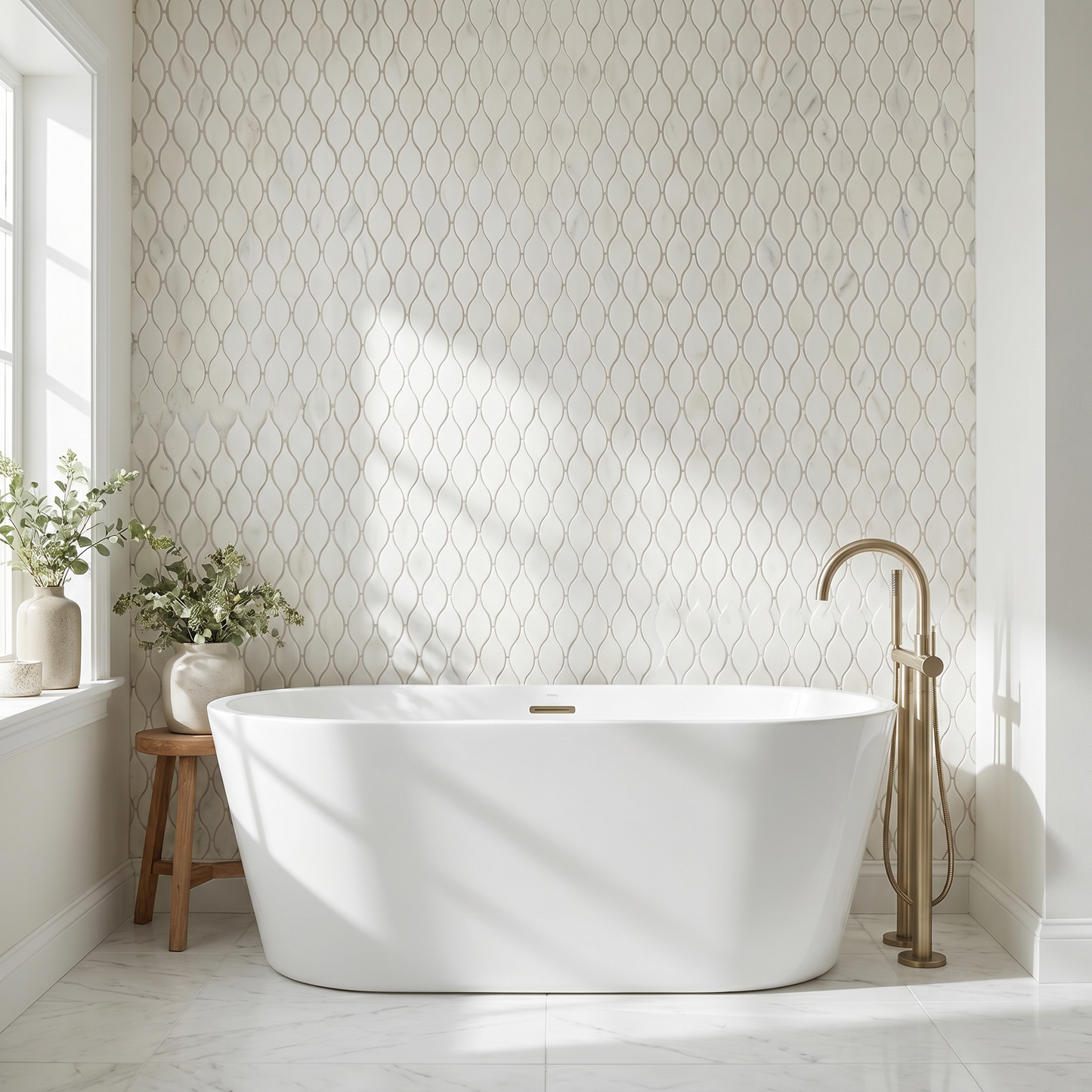 Dolomite rain drop marble mosaic - bathroom feature wall
