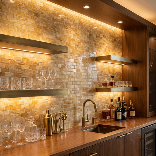 Honey onyx polished 2x4 mosaic - home bar backsplash