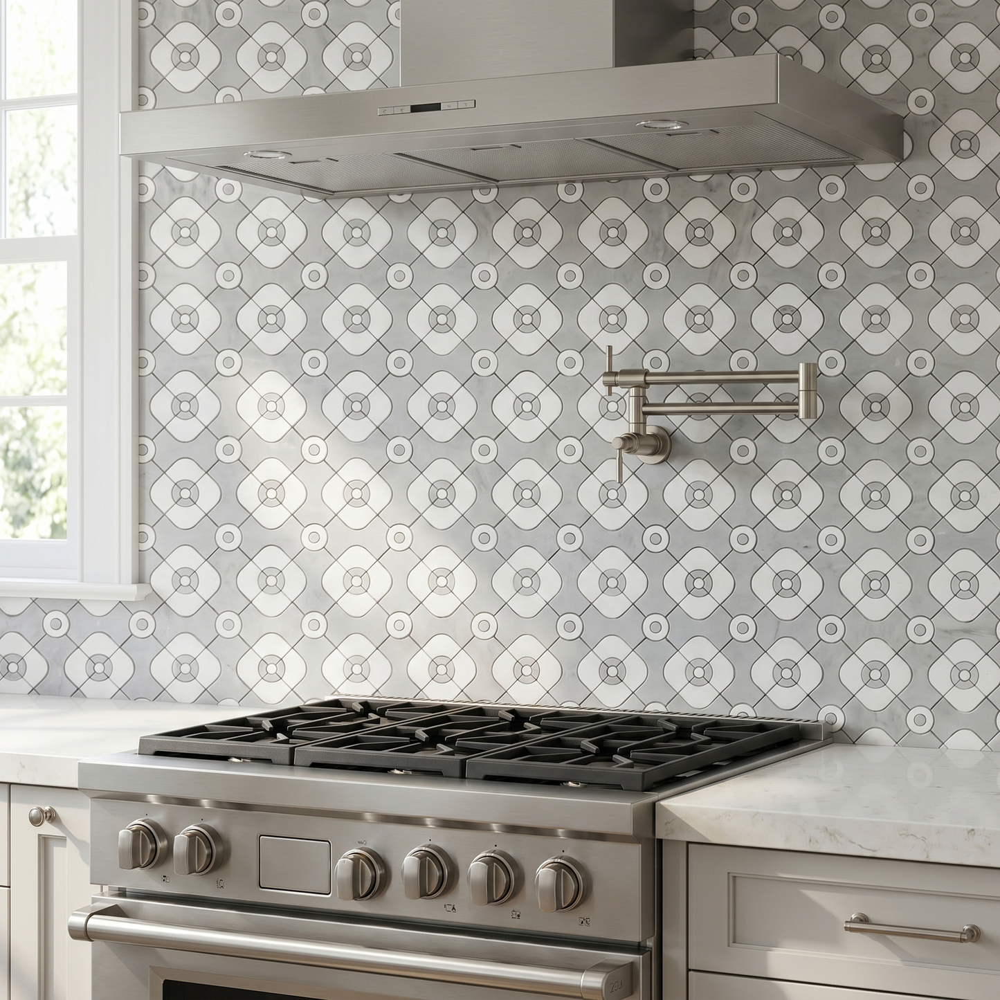 Metro grey and Thassos marble mosaic - kitchen backsplash