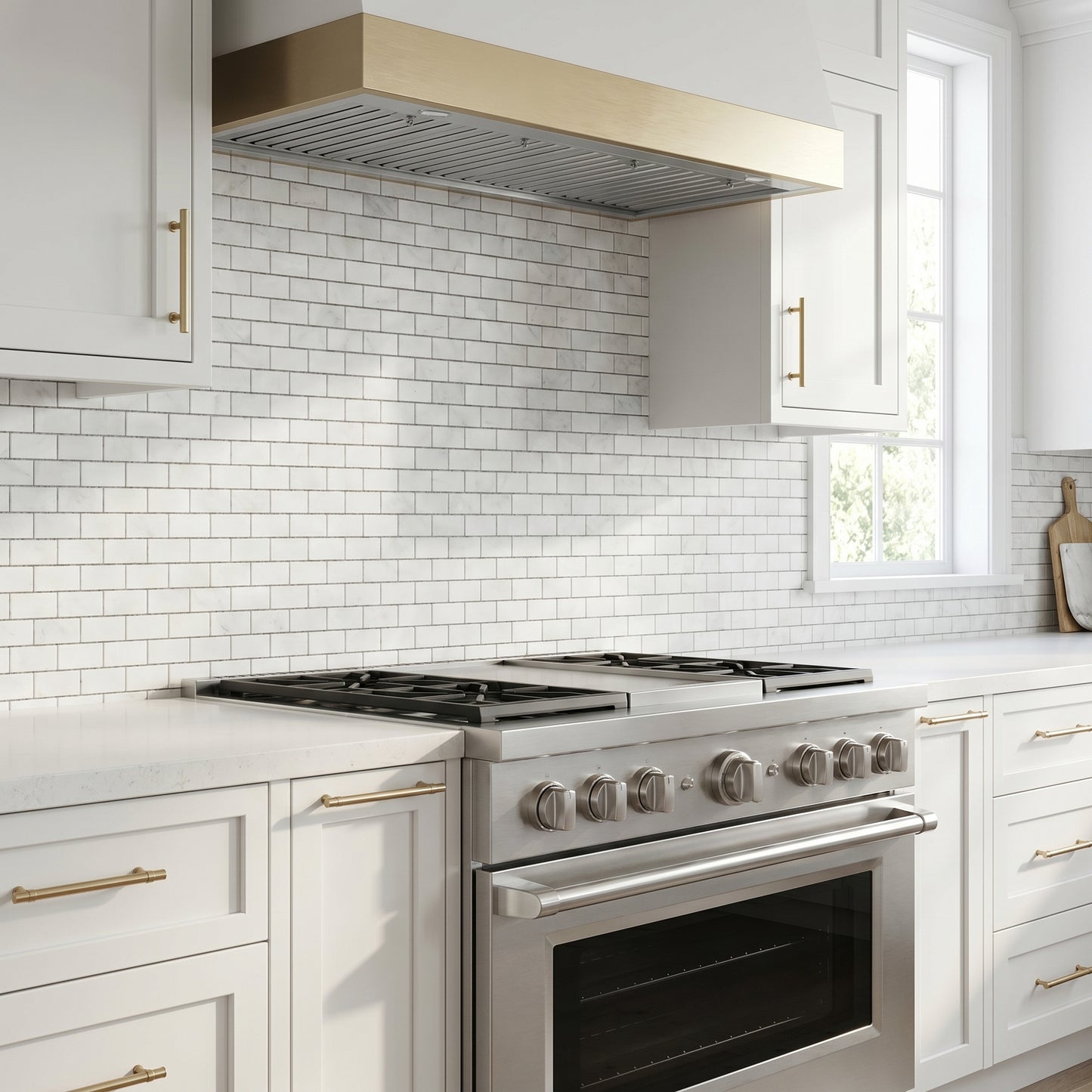 Oriental White honed 2x4 marble mosaic - kitchen backsplash