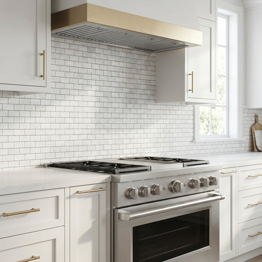 Oriental White honed 2x4 marble mosaic - kitchen backsplash