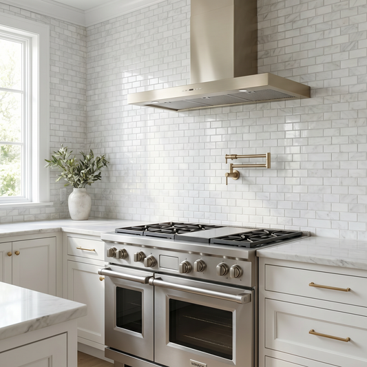 Oriental White polished 2x4 marble mosaic - kitchen backsplash