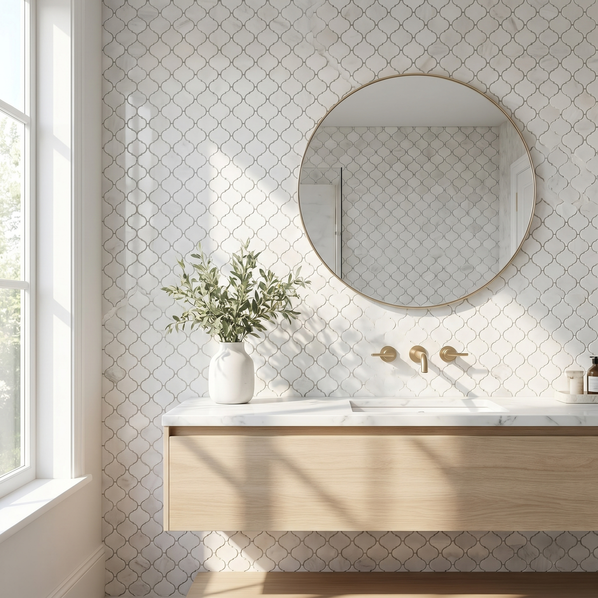 Oriental White lantern marble mosaic - bathroom vanity backsplash
