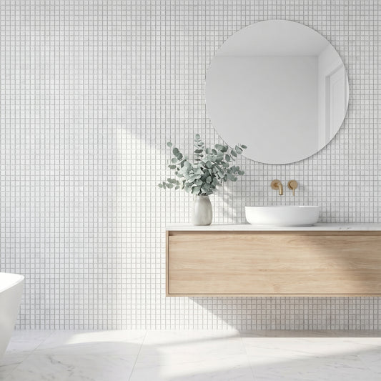 Thassos honed 1x1 marble mosaic - bathroom wall