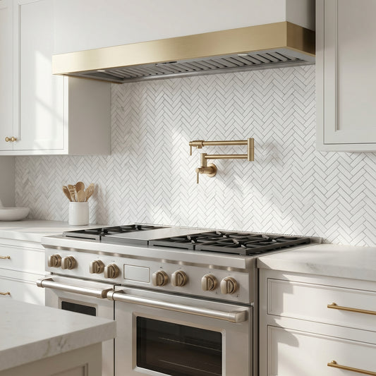 Thassos honed herringbone marble mosaic - kitchen backsplash