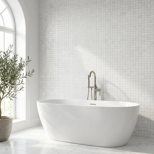 Thassos honed 2x2 marble mosaic - bathroom feature wall