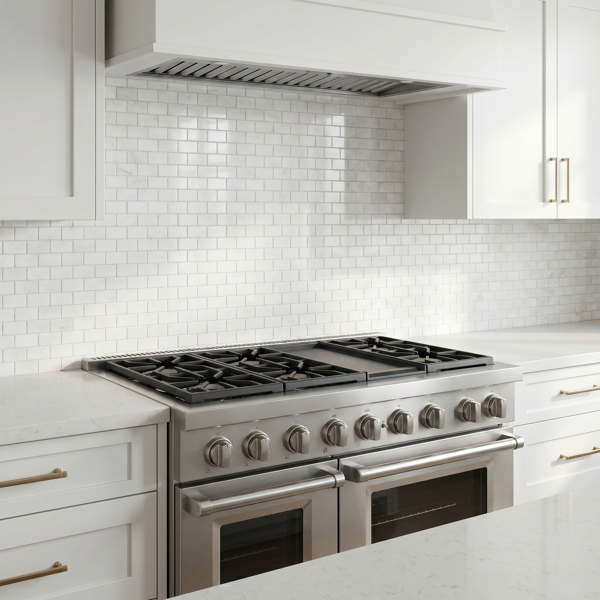Thassos polished 2x4 marble mosaic - kitchen backsplash