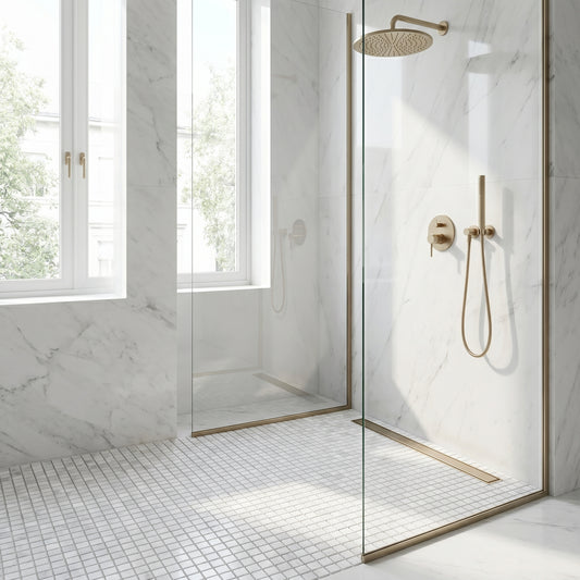 White Carrara honed 5/8 marble mosaic - walk-in shower floor