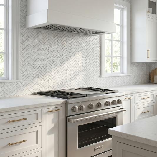 White Carrara honed herringbone marble mosaic - kitchen backsplash