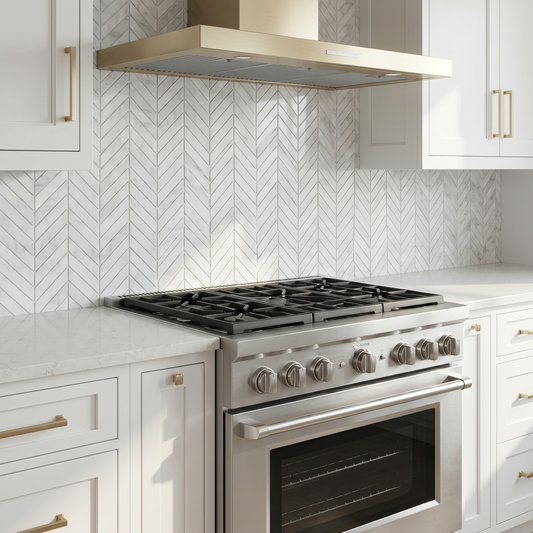 White Carrara polished chevron marble mosaic - kitchen backsplash
