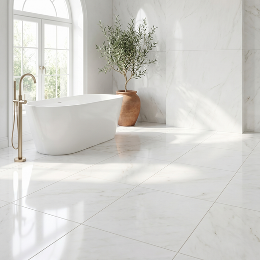 Afyon Sugar polished 12x12 white marble tile - bathroom floor