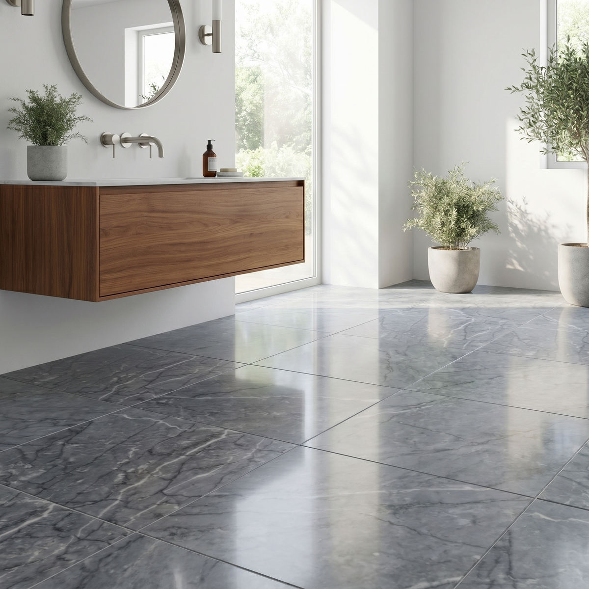Bardiglio grey marble 12x12 tile - bathroom floor