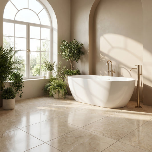 Bursa Beige polished 12x12 marble tile - bathroom floor