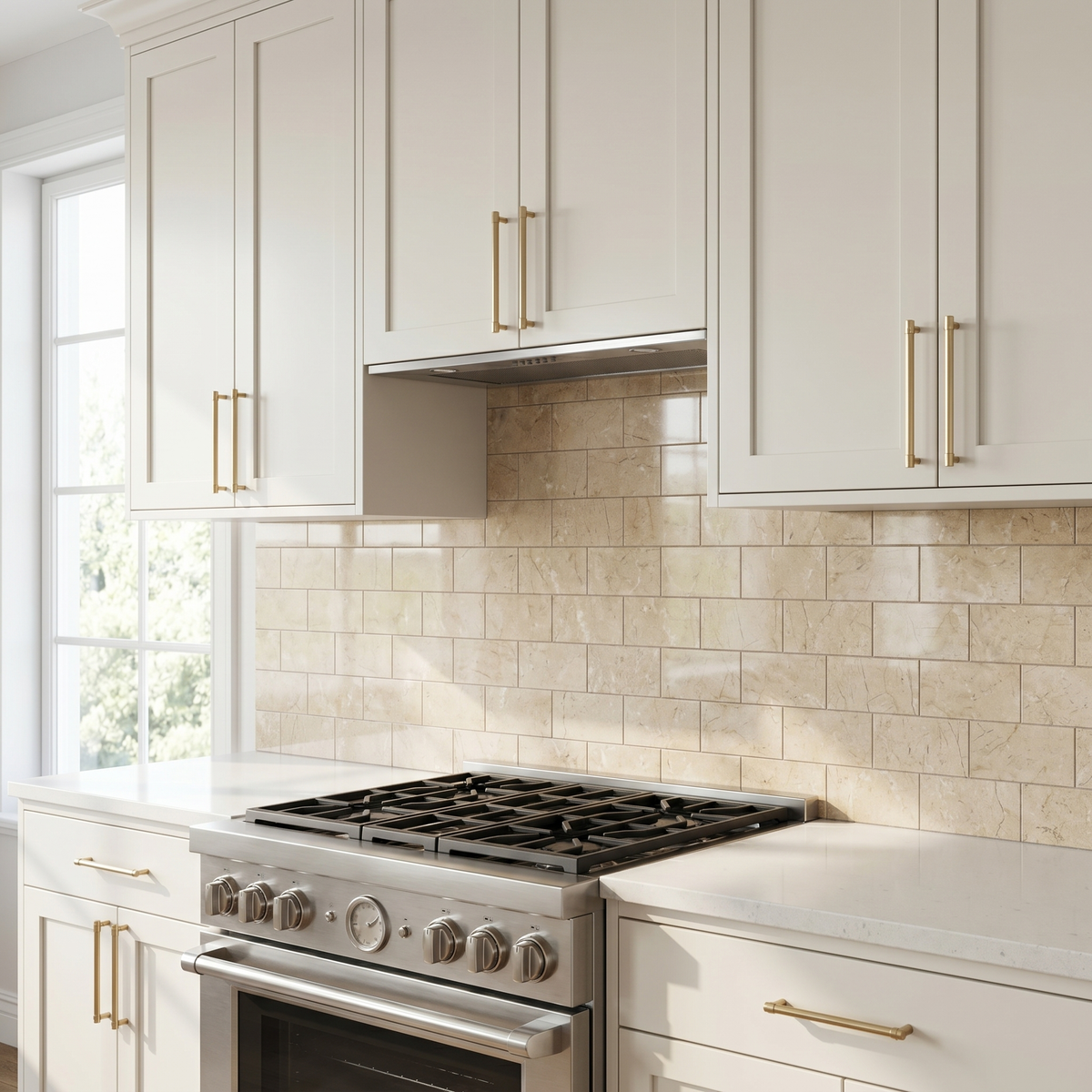 Bursa Beige polished 3x6 subway marble tile - kitchen backsplash