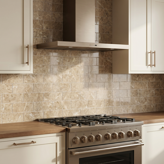 Cappuccino polished 3x6 subway marble tile - kitchen backsplash