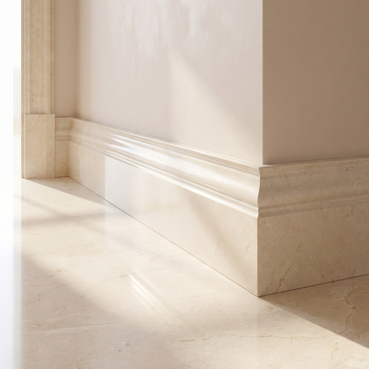 Crema Marfil polished base molding - hallway skirting