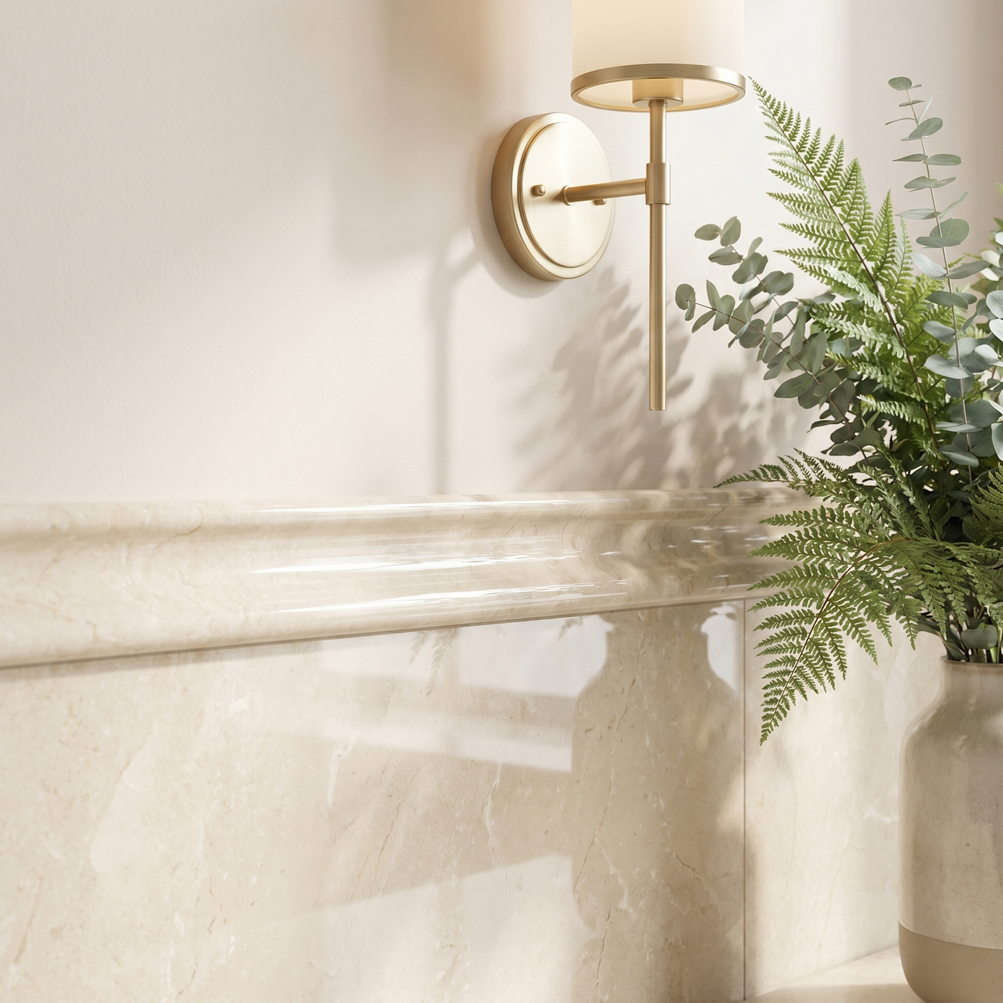 Crema Marfil polished chair rail molding - bathroom wall border