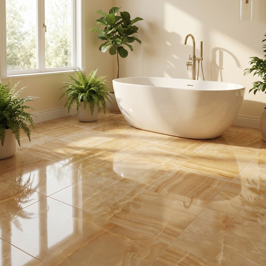 Honey Onyx polished 12x12 tile - bathroom floor