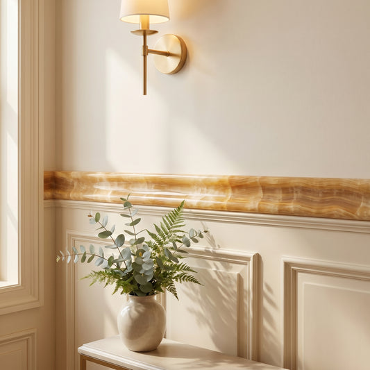 Honey Onyx polished chair rail molding - powder room wall border