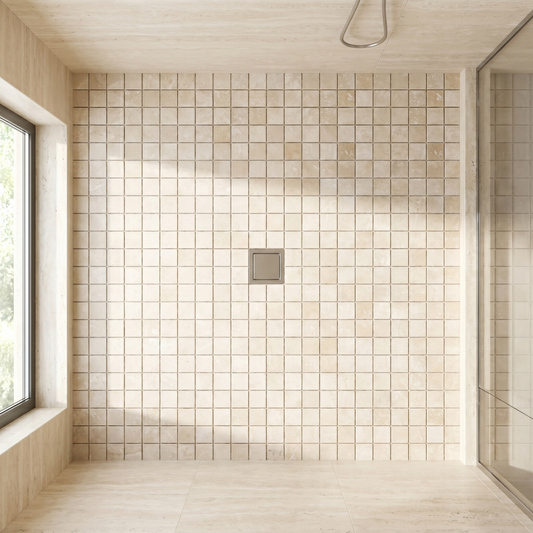 Ivory white travertine honed 1x1 mosaic - shower floor