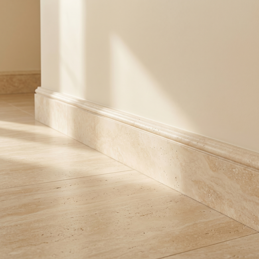 Ivory white travertine honed base molding - hallway skirting