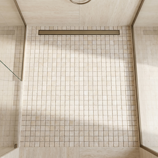 Ivory white travertine tumbled 1x1 mosaic - shower floor