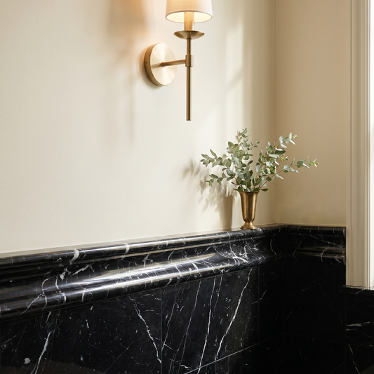 Nero Marquina polished chair rail molding - powder room wall border