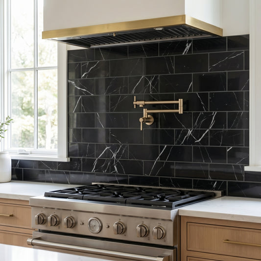 Nero Marquina polished 3x6 subway marble tile - kitchen backsplash
