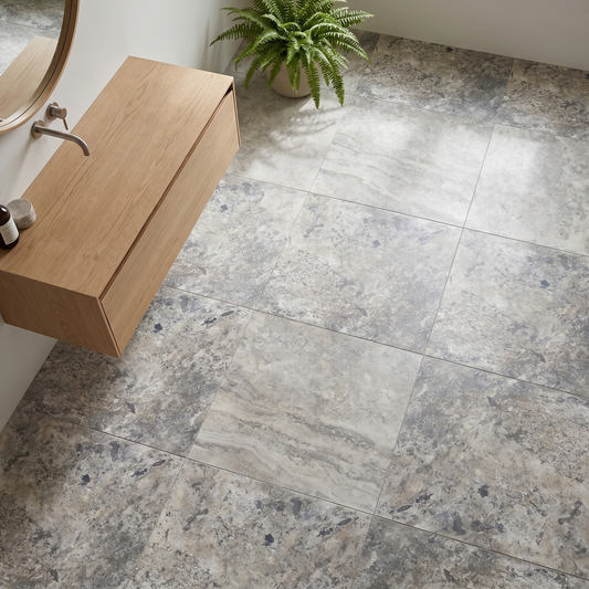 Silver travertine honed 12x12 tile - bathroom floor