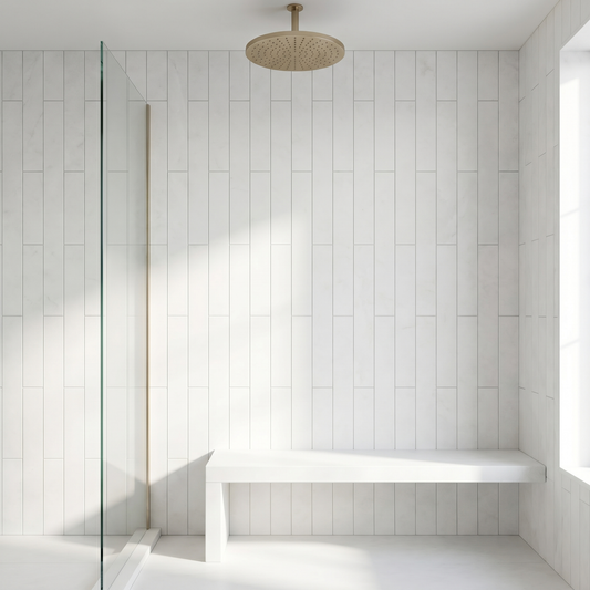 Thassos honed 3x12 white marble tile - shower wall