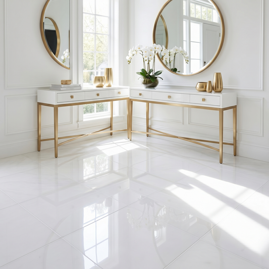 Thassos polished 18x18 white marble tile - bathroom floor