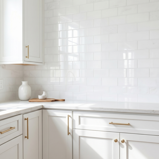 Thassos polished 3x6 white marble subway tile - kitchen backsplash