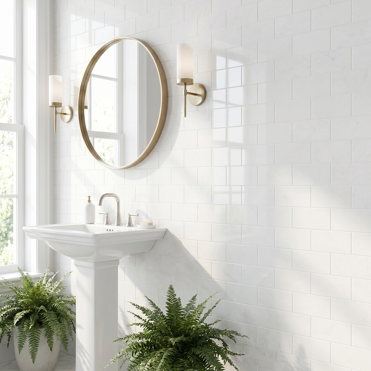 Thassos polished 4x12 white marble subway tile - bathroom wall