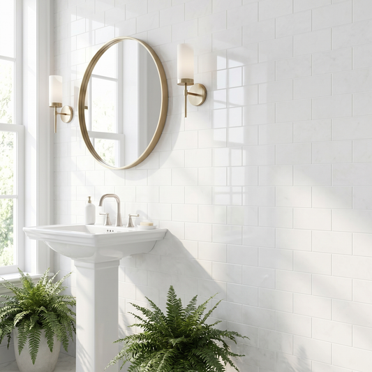 Thassos polished 4x12 white marble subway tile - bathroom wall