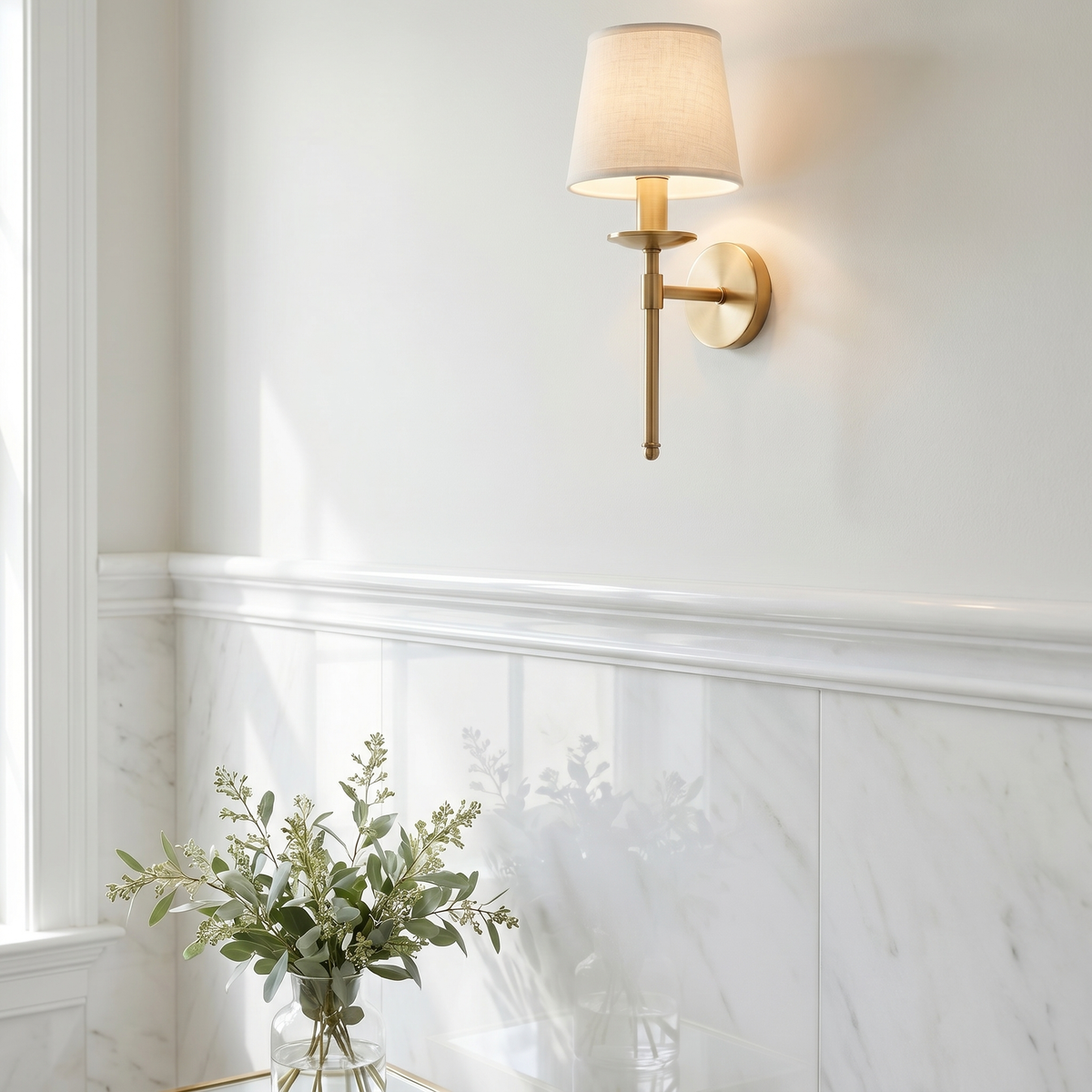Thassos polished white marble chair rail molding - bathroom wall border