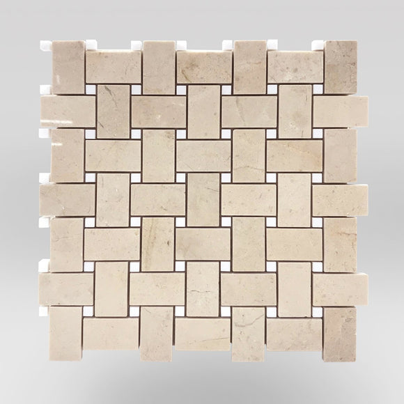 Crema Marfil Select Polished Basket Weave with Thassos White Dots