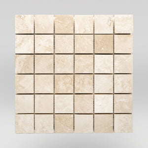 Ivory (White) Travertine Honed 2"x2" Travertine Mosaic 2"x2" / Honed / Square BigAppleMarble.com