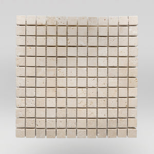 Ivory (White) Travertine Tumbled 1"x1" Travertine Mosaic 5/8"x5/8" / Tumbled / Square BigAppleMarble.com
