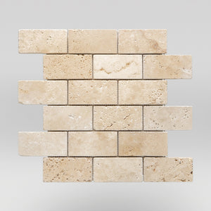 Ivory (White) Travertine Tumbled 2"x4" Travertine Mosaic 2"x4" / Tumbled / Brick BigAppleMarble.com