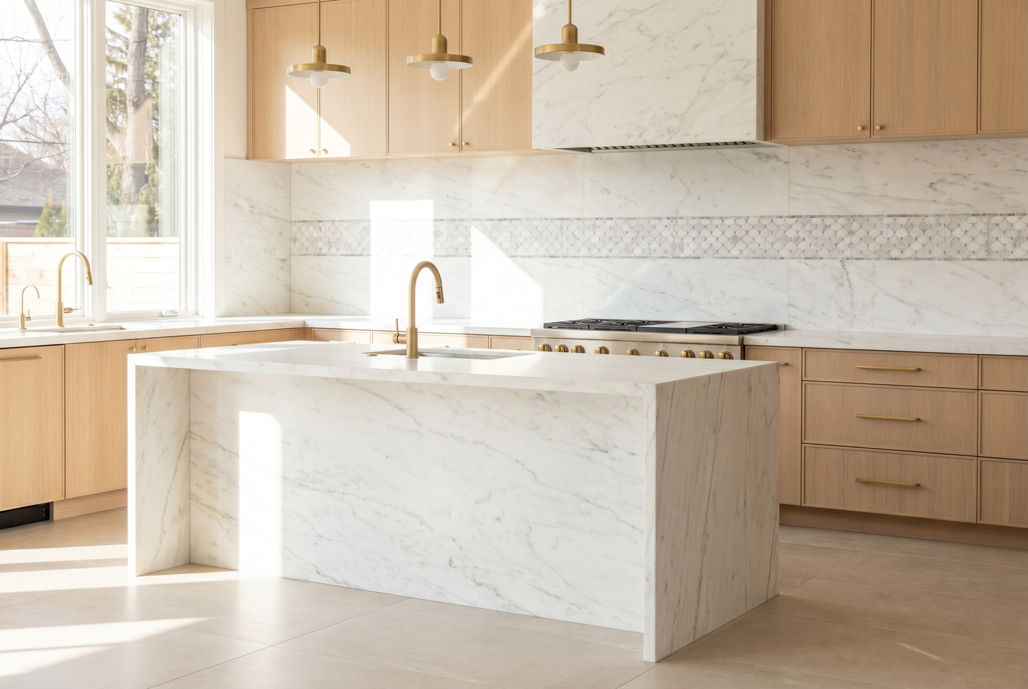Luxury marble kitchen interior