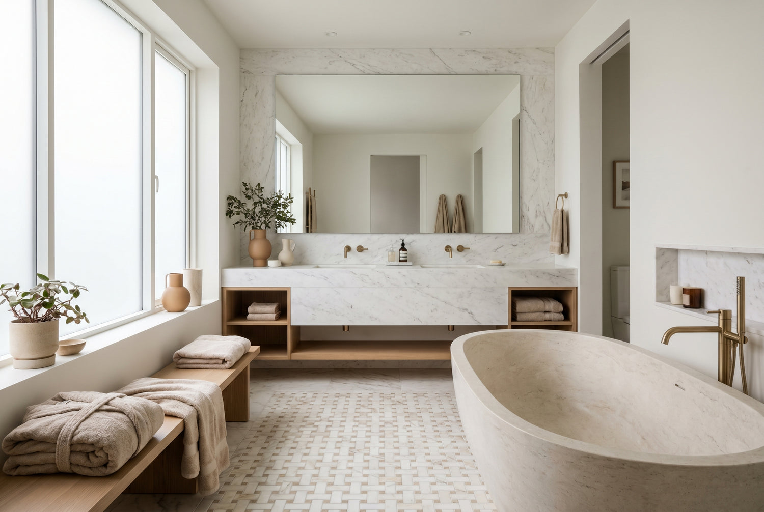 Luxury marble spa bathroom interior