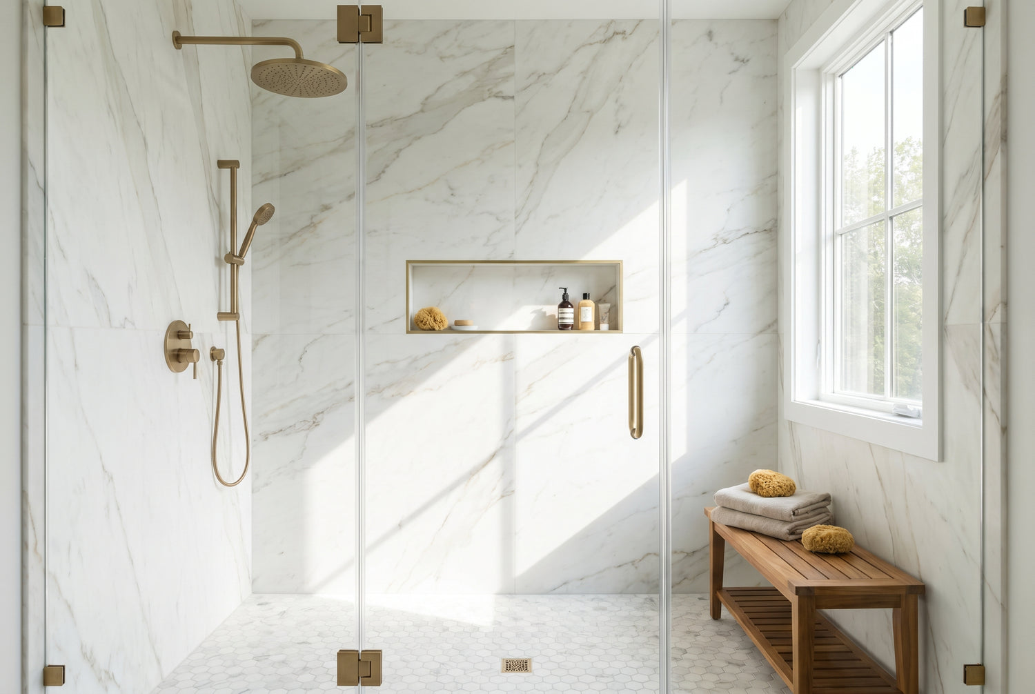 Luxury marble walk-in shower