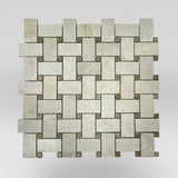 Botticcino Polished Basket Mosaic with Emperador Dots