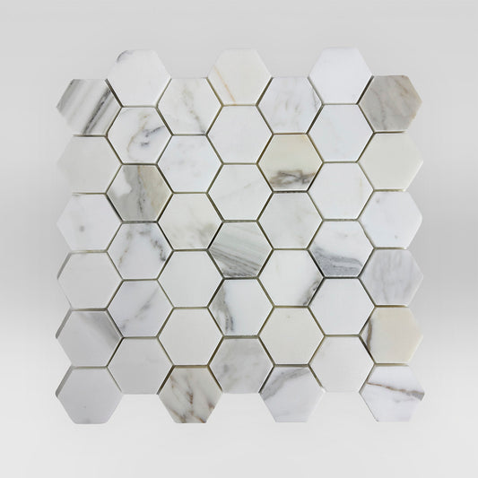 Calacatta Gold Polished Hexagon 2" Marble Mosaic