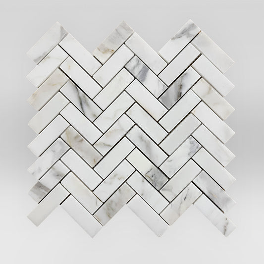Calacatta Gold Honed Herringbone 1"x3" Marble Mosaic